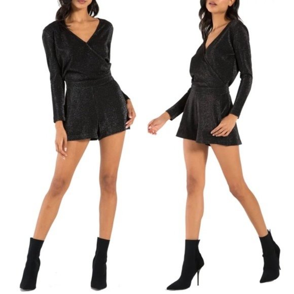 NWT n:Philanthropy Fire Sparkle Long-Sleeve Romper in Black - Picture 15 of 15